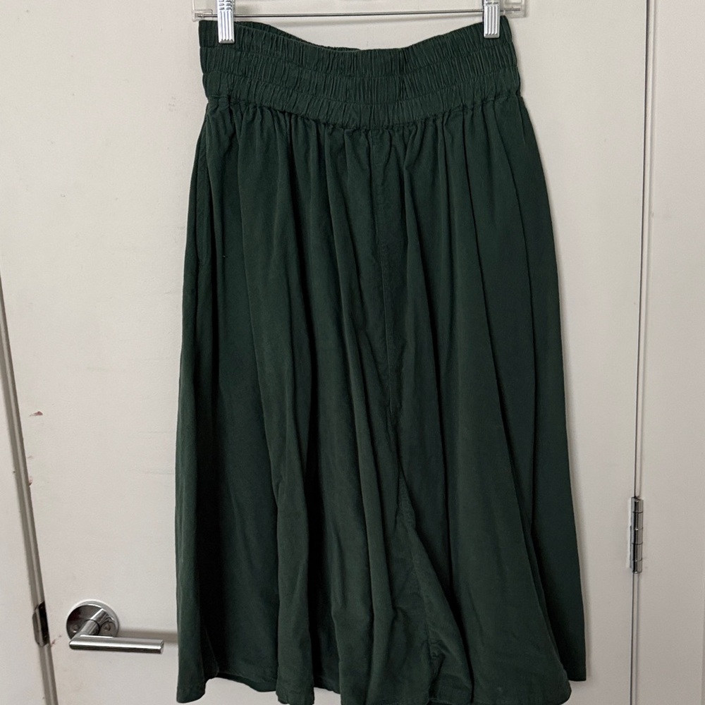 Women's Dark Green Elastic Waist Midi Skirt